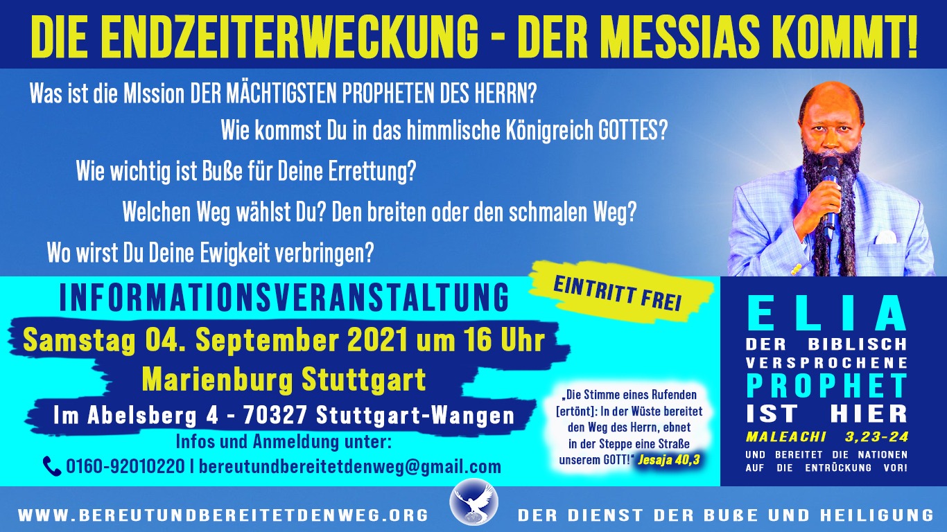 Pressemeldung Die Endzeiterweckung - Informationsveranstaltung in Stuttgart am 4.09.2021
